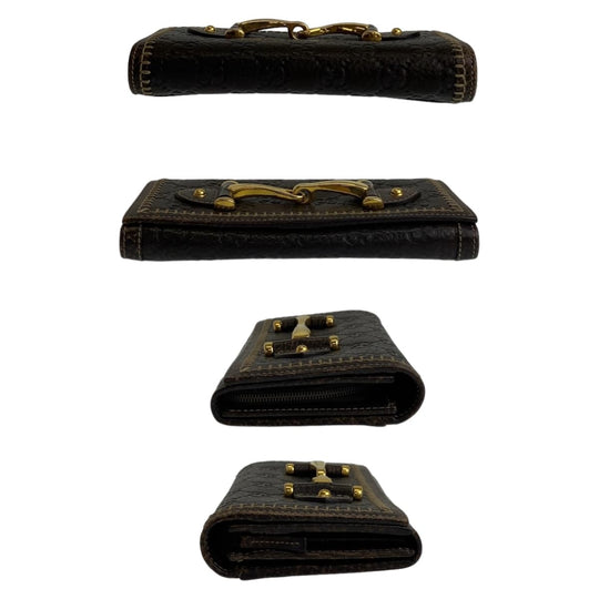 GUCCI Long Wallet Purse leather Brown Gold Metal Long Wallet Purse Long wallet unisex Horsebit Guccisima Women Used Authentic