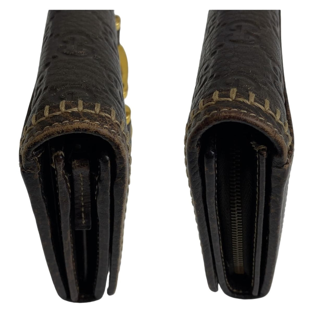 GUCCI Long Wallet Purse leather Brown Gold Metal Long Wallet Purse Long wallet unisex Horsebit Guccisima Women Used Authentic