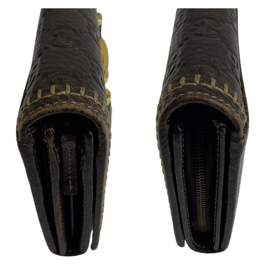 GUCCI Long Wallet Purse leather Brown Gold Metal Long Wallet Purse Long wallet unisex Horsebit Guccisima Women Used Authentic