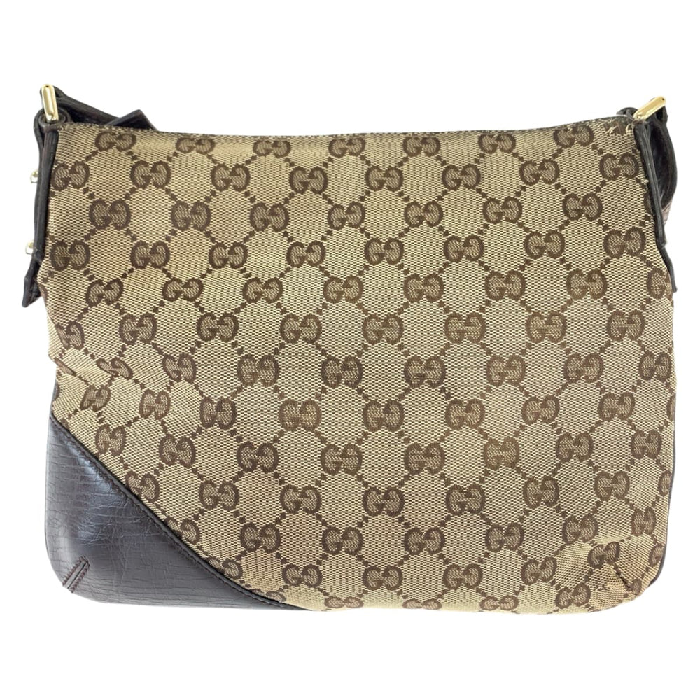 GUCCI Shoulder Bag 141506 GG canvas Brown Beige Gold Metal Shoulder Bag Crossbody Pochette Sherry line horsebit Women Used Authentic