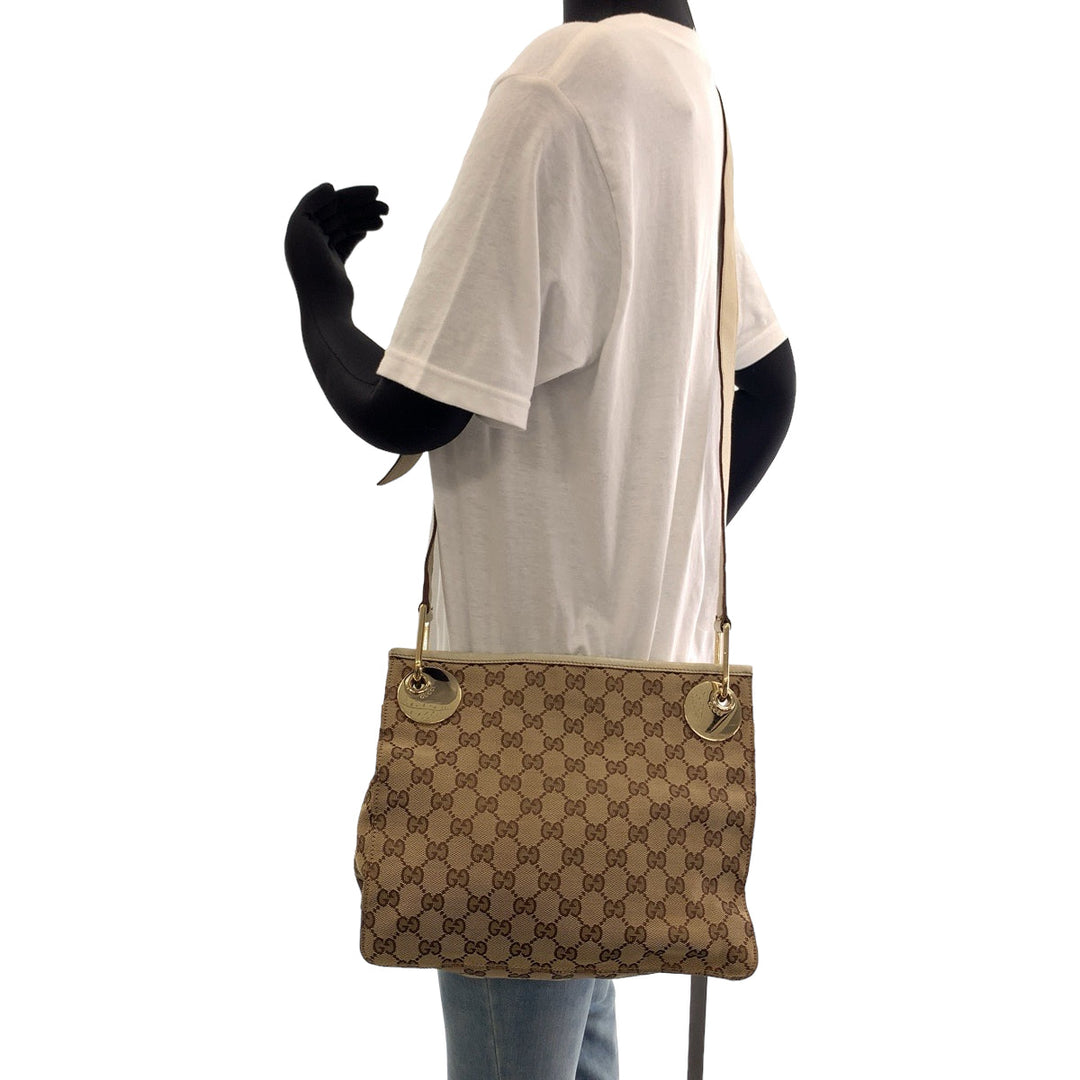 GUCCI Shoulder Bag 120841 GG canvas Brown Beige Gold Metal Shoulder Bag Crossbody Women Used Authentic