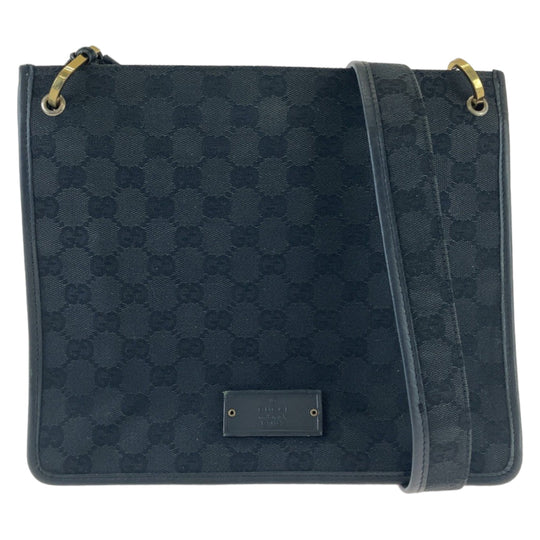 GUCCI Shoulder Bag 91762 GG canvas, leather Black Gold Metal Crossbody Shoulder Bag Pochette mens Used Authentic