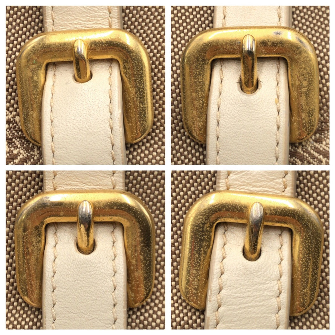 PRADA Tote Bag canvas Beige Gold Metal Tote Bag handbag Logo jacquard Women Used Authentic