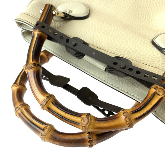 GUCCI Shoulder Bag 308360 leather Ivory Brown Gold Metal Shoulder Bag handbag Bamboo Women Used Authentic