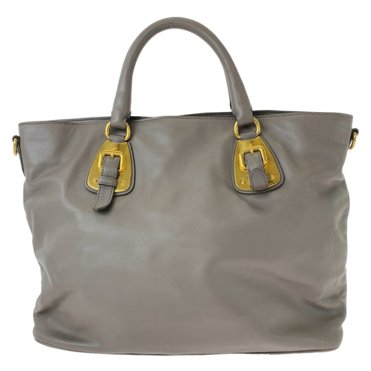 PRADA Tote Bag leather Gray Greige Gold Metal Tote Bag Shoulder Bag Women Used Authentic
