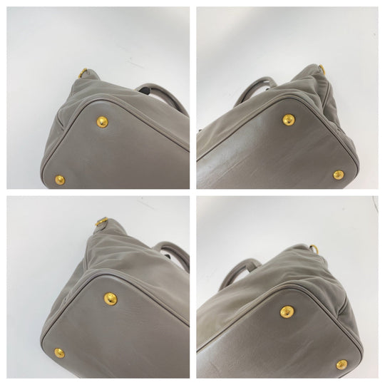 PRADA Tote Bag leather Gray Greige Gold Metal Tote Bag Shoulder Bag Women Used Authentic