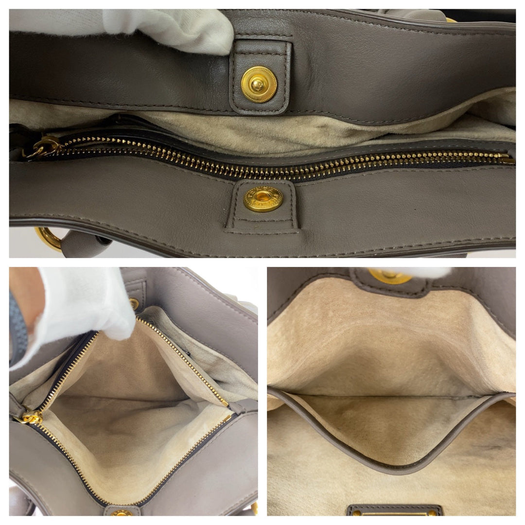 PRADA Tote Bag leather Gray Greige Gold Metal Tote Bag Shoulder Bag Women Used Authentic