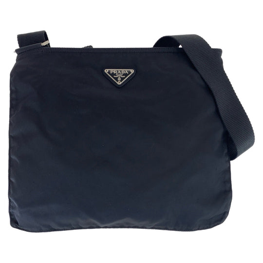 PRADA Shoulder Bag Nylon Black SilverMetal Crossbody Shoulder Bag Pochette Test Triangle With logo Women Used Authentic