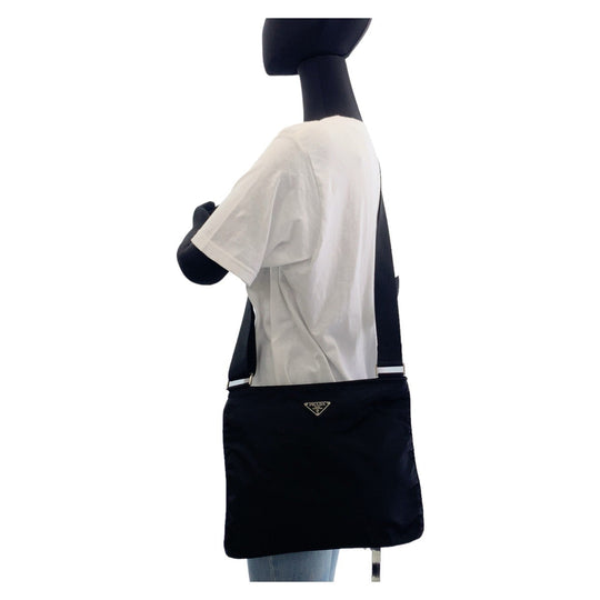 PRADA Shoulder Bag Nylon Black SilverMetal Crossbody Shoulder Bag Pochette Test Triangle With logo Women Used Authentic