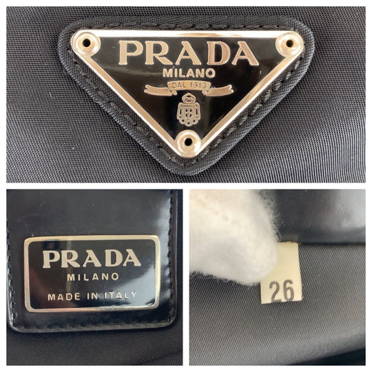 PRADA Shoulder Bag Nylon Black SilverMetal Crossbody Shoulder Bag Pochette Test Triangle With logo Women Used Authentic