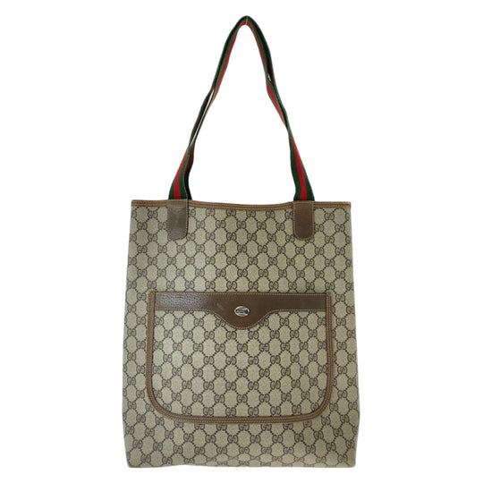GUCCI Tote Bag 120 02 003 GG Supreme canvas, leather Brown Silver Metal Tote Bag Shoulder Bag Unisex A4 Storage Old Gucci Shelly Line Interlocking Women Used Authentic