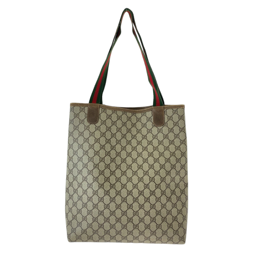 GUCCI Tote Bag 120 02 003 GG Supreme canvas, leather Brown Silver Metal Tote Bag Shoulder Bag Unisex A4 Storage Old Gucci Shelly Line Interlocking Women Used Authentic