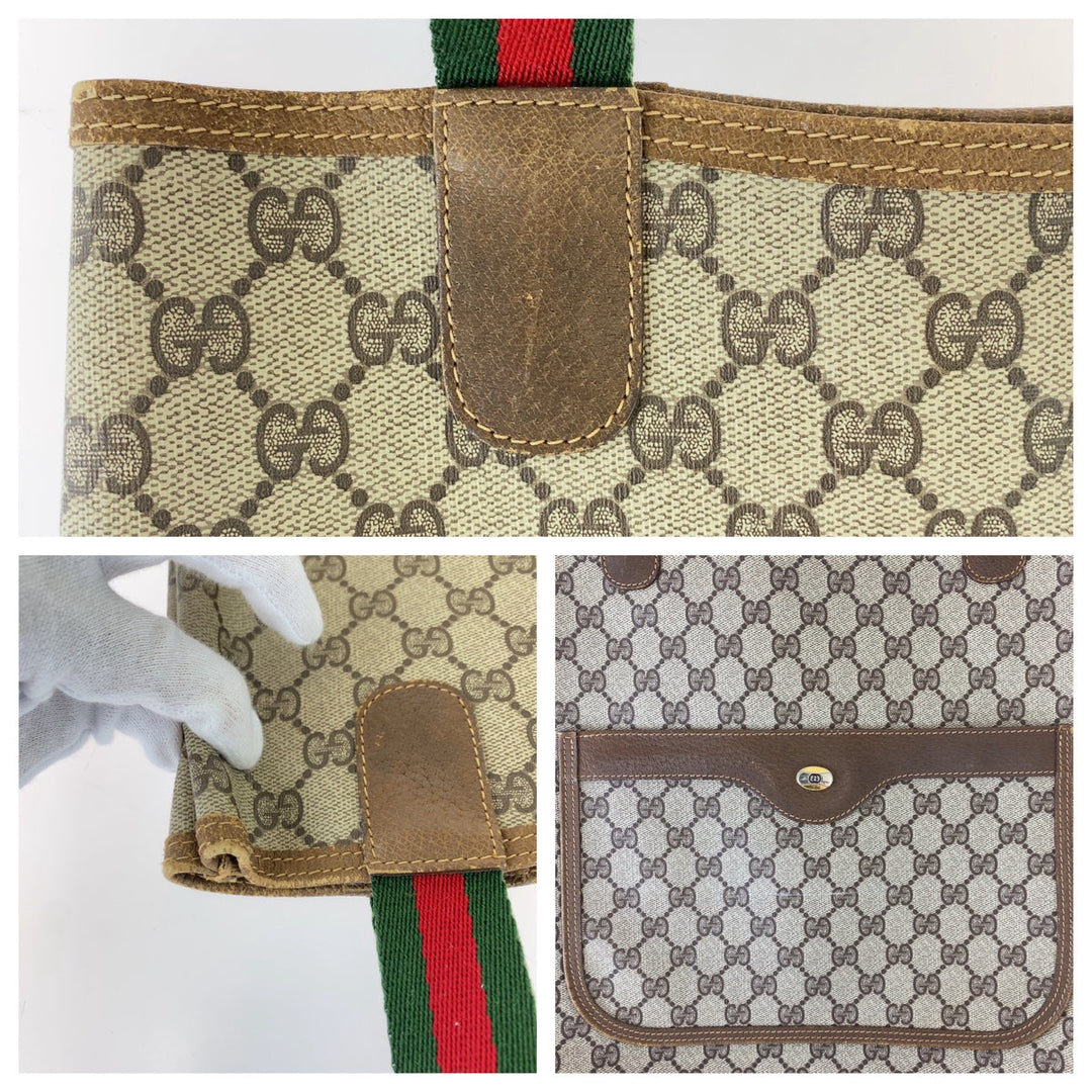 GUCCI Tote Bag 120 02 003 GG Supreme canvas, leather Brown Silver Metal Tote Bag Shoulder Bag Unisex A4 Storage Old Gucci Shelly Line Interlocking Women Used Authentic