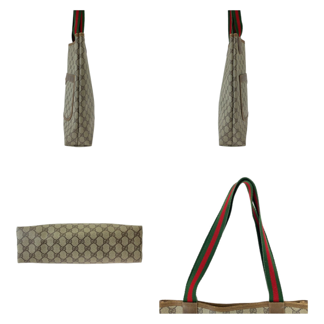 GUCCI Tote Bag 120 02 003 GG Supreme canvas, leather Brown Silver Metal Tote Bag Shoulder Bag Unisex A4 Storage Old Gucci Shelly Line Interlocking Women Used Authentic