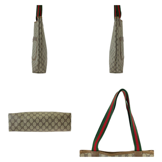 GUCCI Tote Bag 120 02 003 GG Supreme canvas, leather Brown Silver Metal Tote Bag Shoulder Bag Unisex A4 Storage Old Gucci Shelly Line Interlocking Women Used Authentic