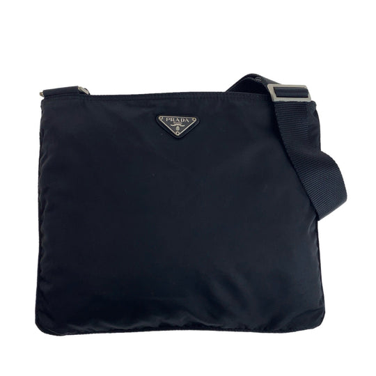 PRADA Shoulder Bag Nylon Black Silver Metal Crossbody Shoulder Bag Messenger Bag Test Triangle With logo mens Used Authentic