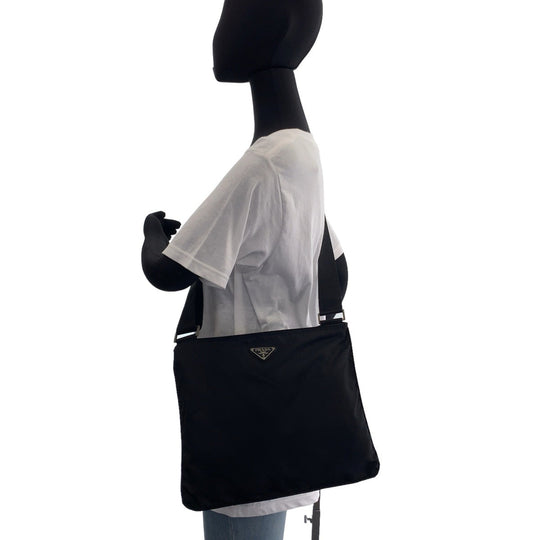 PRADA Shoulder Bag Nylon Black Silver Metal Crossbody Shoulder Bag Messenger Bag Test Triangle With logo mens Used Authentic