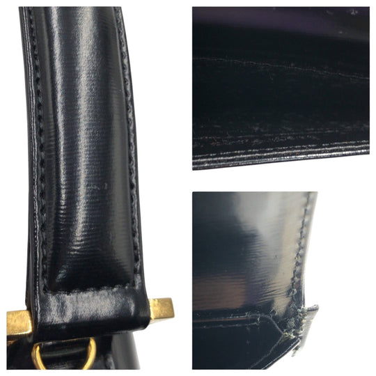 Yves Saint Laurent Handbag enamel Black Gold Metal Handbag Shoulder Bag Women Used Authentic