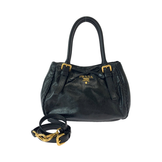 PRADA Tote Bag BN1867 leather Black GoldMetal Tote Bag Shoulder Bag Handbag Vittello Shine ribbon Women Used Authentic