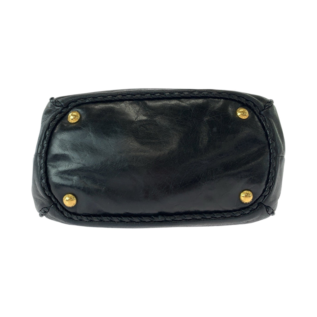 PRADA Tote Bag BN1867 leather Black GoldMetal Tote Bag Shoulder Bag Handbag Vittello Shine ribbon Women Used Authentic