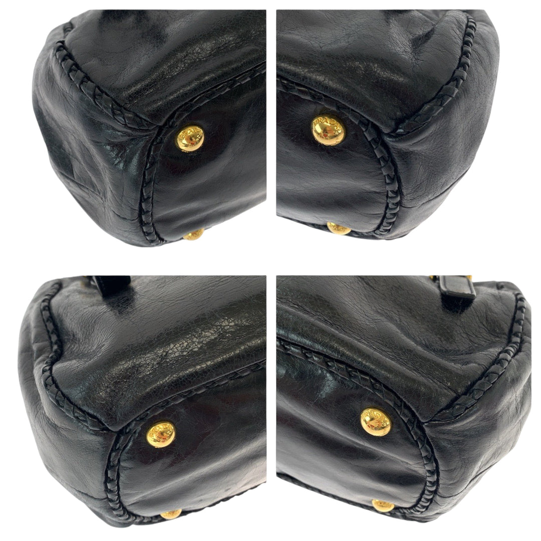 PRADA Tote Bag BN1867 leather Black GoldMetal Tote Bag Shoulder Bag Handbag Vittello Shine ribbon Women Used Authentic