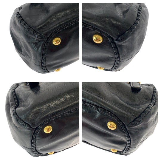 PRADA Tote Bag BN1867 leather Black GoldMetal Tote Bag Shoulder Bag Handbag Vittello Shine ribbon Women Used Authentic