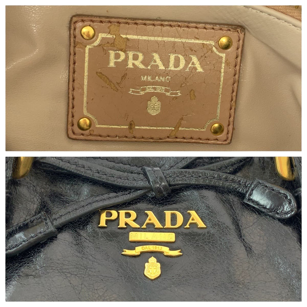 PRADA Tote Bag BN1867 leather Black GoldMetal Tote Bag Shoulder Bag Handbag Vittello Shine ribbon Women Used Authentic