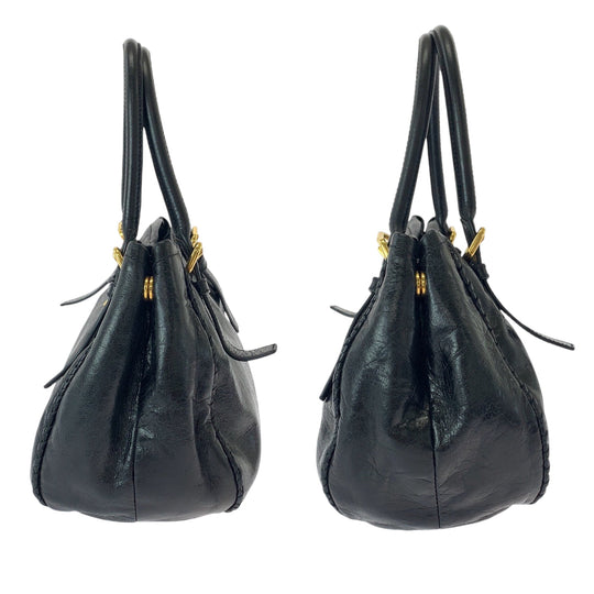 PRADA Tote Bag BN1867 leather Black GoldMetal Tote Bag Shoulder Bag Handbag Vittello Shine ribbon Women Used Authentic