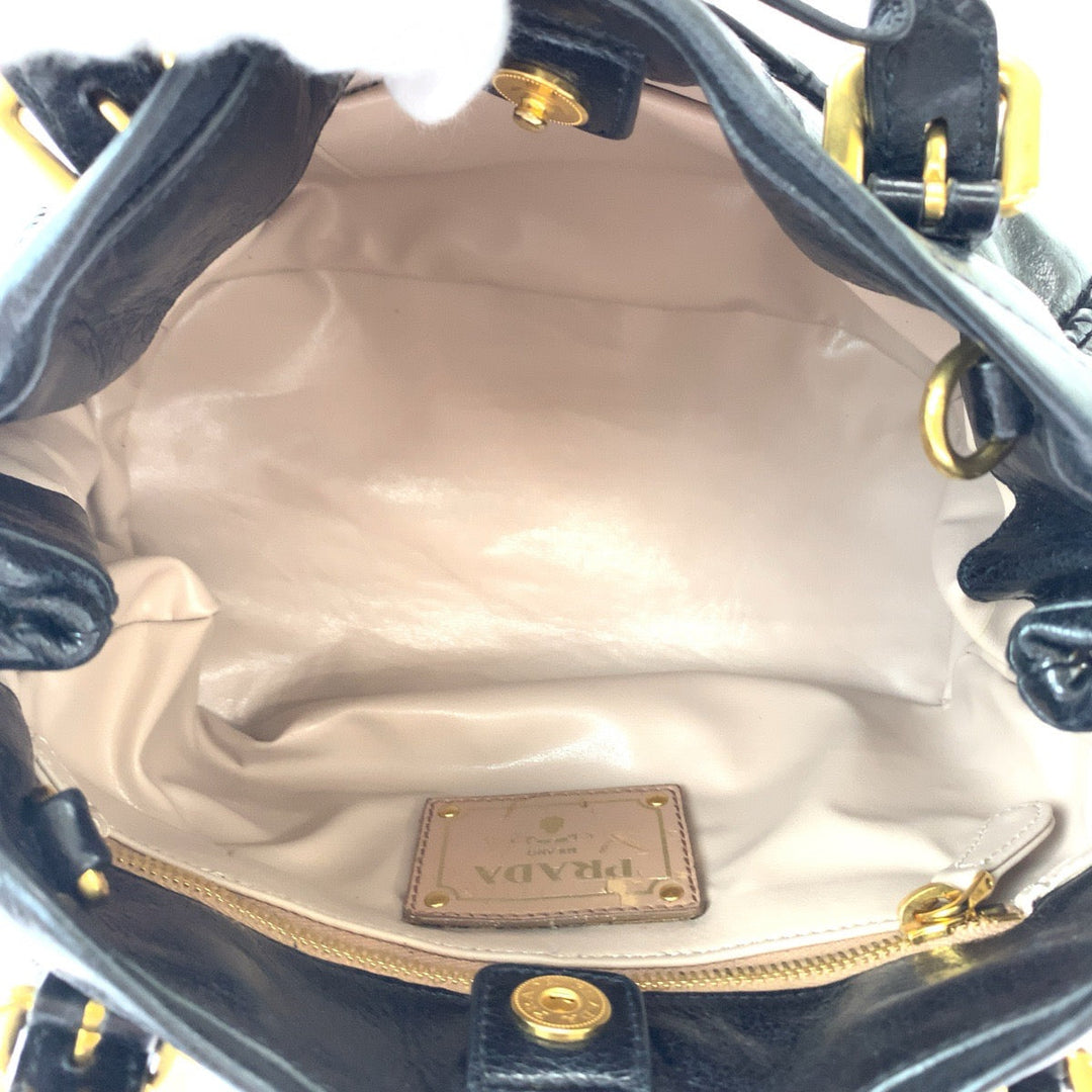 PRADA Tote Bag BN1867 leather Black GoldMetal Tote Bag Shoulder Bag Handbag Vittello Shine ribbon Women Used Authentic