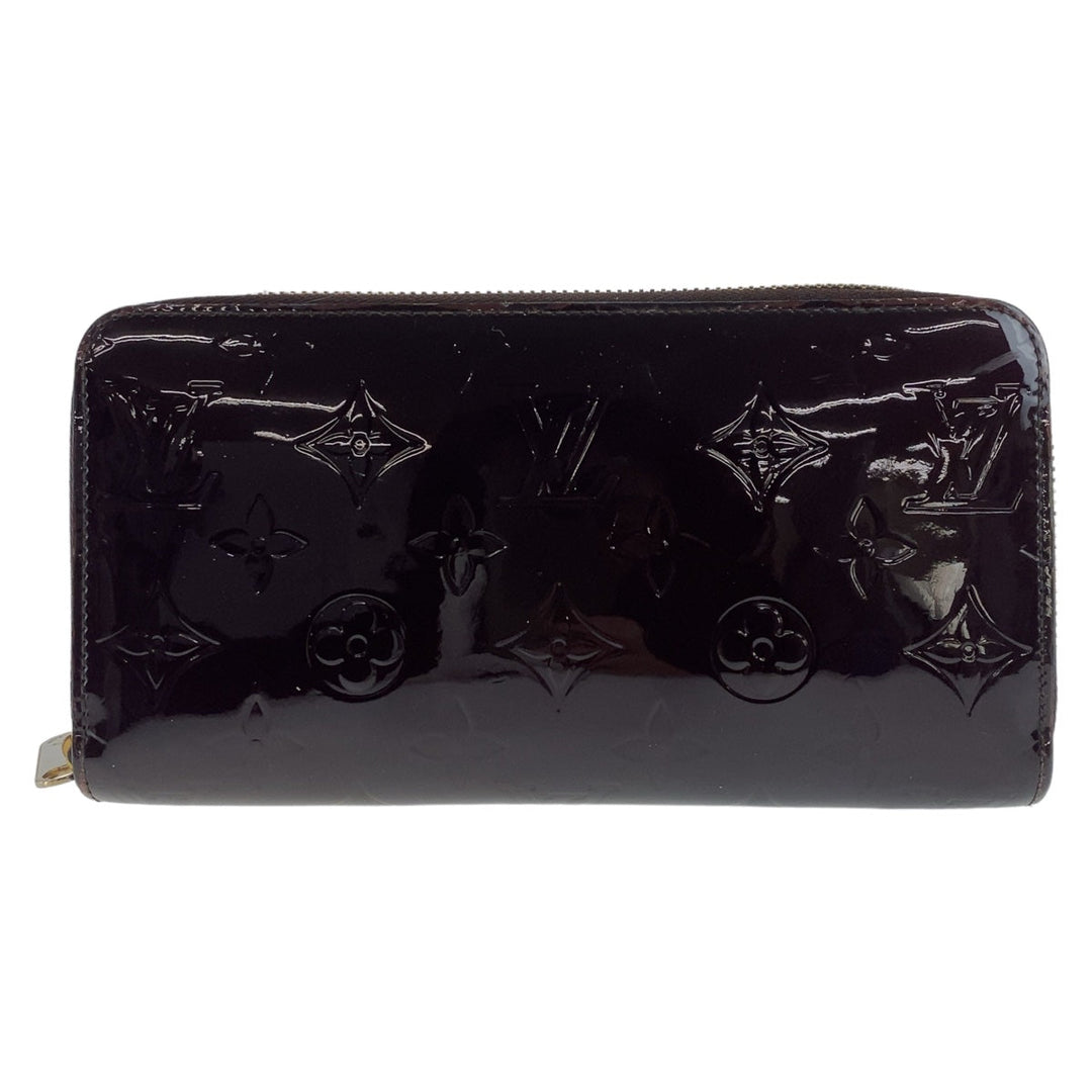LOUIS VUITTON Long Wallet Purse M93522 Patent leather Amaranth Wine Red Gold Metal Long Wallet Purse Long wallet unisex Vernis Zippy wallet Women Used Authentic