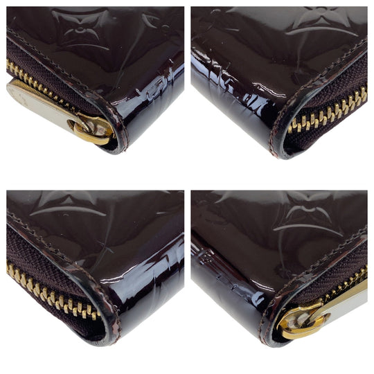 LOUIS VUITTON Long Wallet Purse M93522 Patent leather Amaranth Wine Red Gold Metal Long Wallet Purse Long wallet unisex Vernis Zippy wallet Women Used Authentic