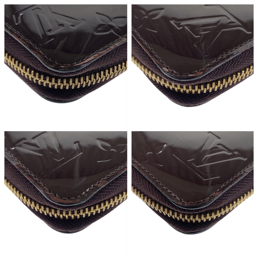 LOUIS VUITTON Long Wallet Purse M93522 Patent leather Amaranth Wine Red Gold Metal Long Wallet Purse Long wallet unisex Vernis Zippy wallet Women Used Authentic