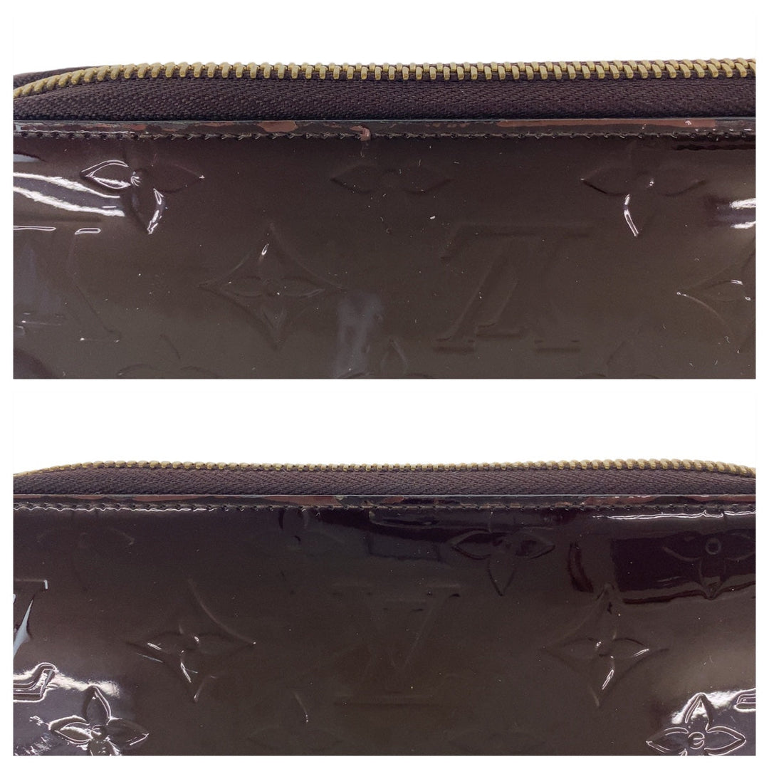 LOUIS VUITTON Long Wallet Purse M93522 Patent leather Amaranth Wine Red Gold Metal Long Wallet Purse Long wallet unisex Vernis Zippy wallet Women Used Authentic