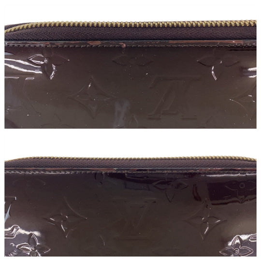 LOUIS VUITTON Long Wallet Purse M93522 Patent leather Amaranth Wine Red Gold Metal Long Wallet Purse Long wallet unisex Vernis Zippy wallet Women Used Authentic