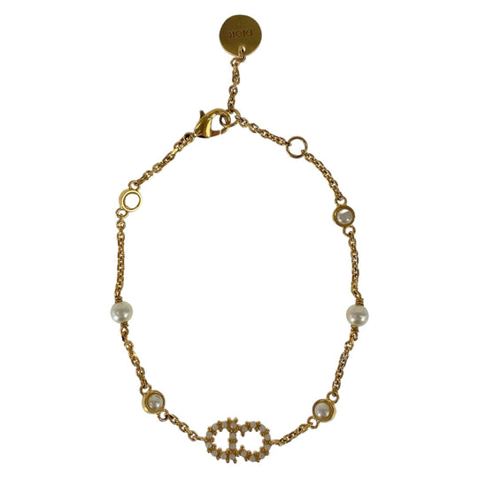 Dior bracelet Metal, Faux Pearl gold bracelet CD logo Women Used Authentic