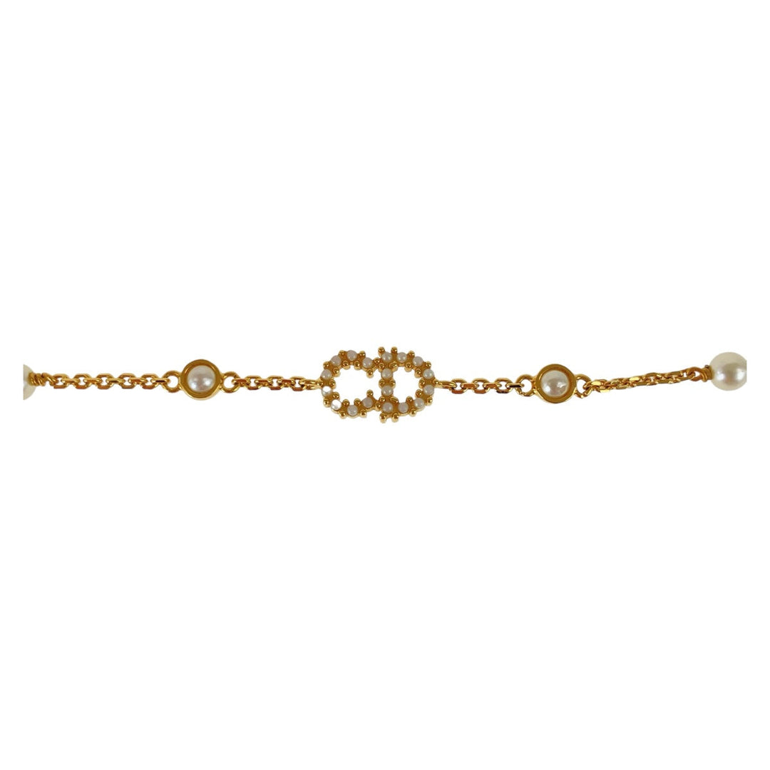 Dior bracelet Metal, Faux Pearl gold bracelet CD logo Women Used Authentic