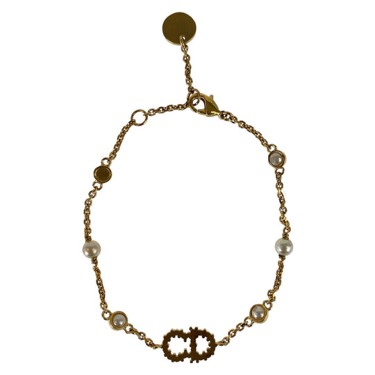 Dior bracelet Metal, Faux Pearl gold bracelet CD logo Women Used Authentic