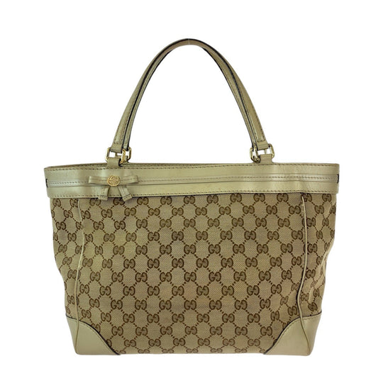 GUCCI Tote Bag 257061 GG canvas, leather Beige Gold GoldMetal Tote Bag Shoulder Bag Mayfair Women Used Authentic