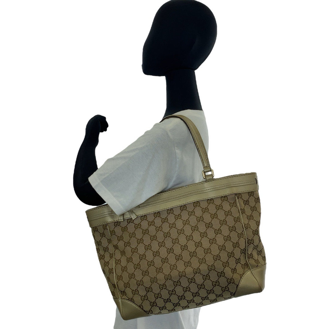 GUCCI Tote Bag 257061 GG canvas, leather Beige Gold GoldMetal Tote Bag Shoulder Bag Mayfair Women Used Authentic