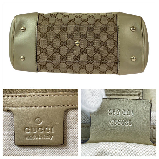 GUCCI Tote Bag 257061 GG canvas, leather Beige Gold GoldMetal Tote Bag Shoulder Bag Mayfair Women Used Authentic