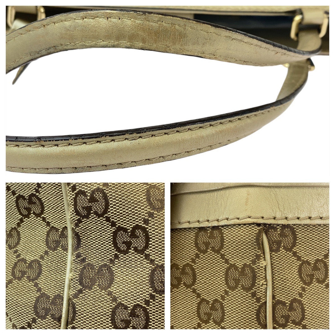 GUCCI Tote Bag 257061 GG canvas, leather Beige Gold GoldMetal Tote Bag Shoulder Bag Mayfair Women Used Authentic