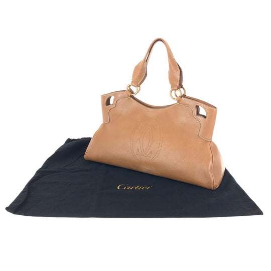 CARTIER Handbag leather Brown Gold Metal Handbag Shoulder Bag Marcello Women Used Authentic