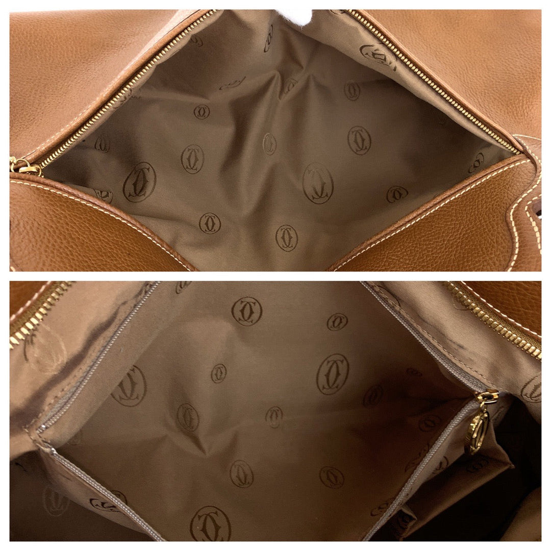CARTIER Handbag leather Brown Gold Metal Handbag Shoulder Bag Marcello Women Used Authentic