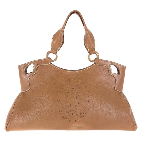 CARTIER Handbag leather Brown Gold Metal Handbag Shoulder Bag Marcello Women Used Authentic