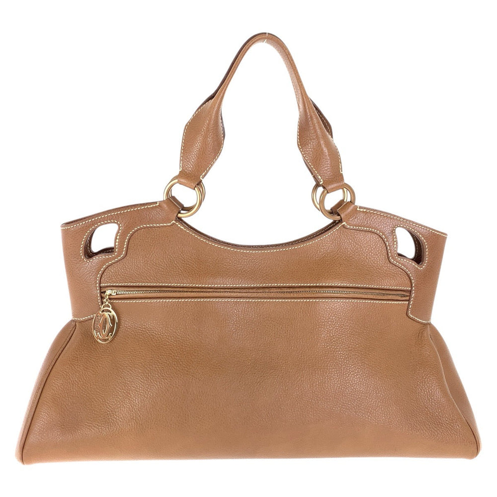 CARTIER Handbag leather Brown Gold Metal Handbag Shoulder Bag Marcello Women Used Authentic
