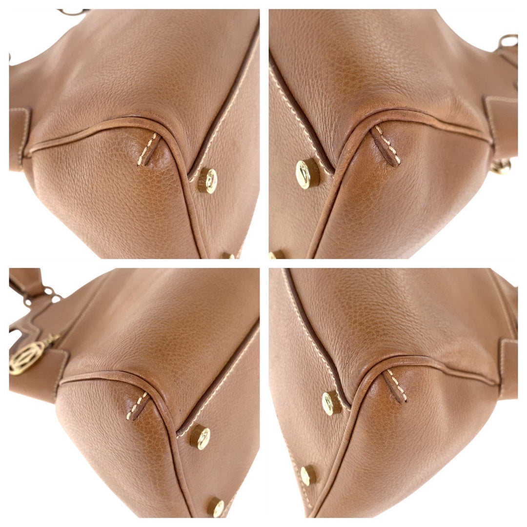 CARTIER Handbag leather Brown Gold Metal Handbag Shoulder Bag Marcello Women Used Authentic