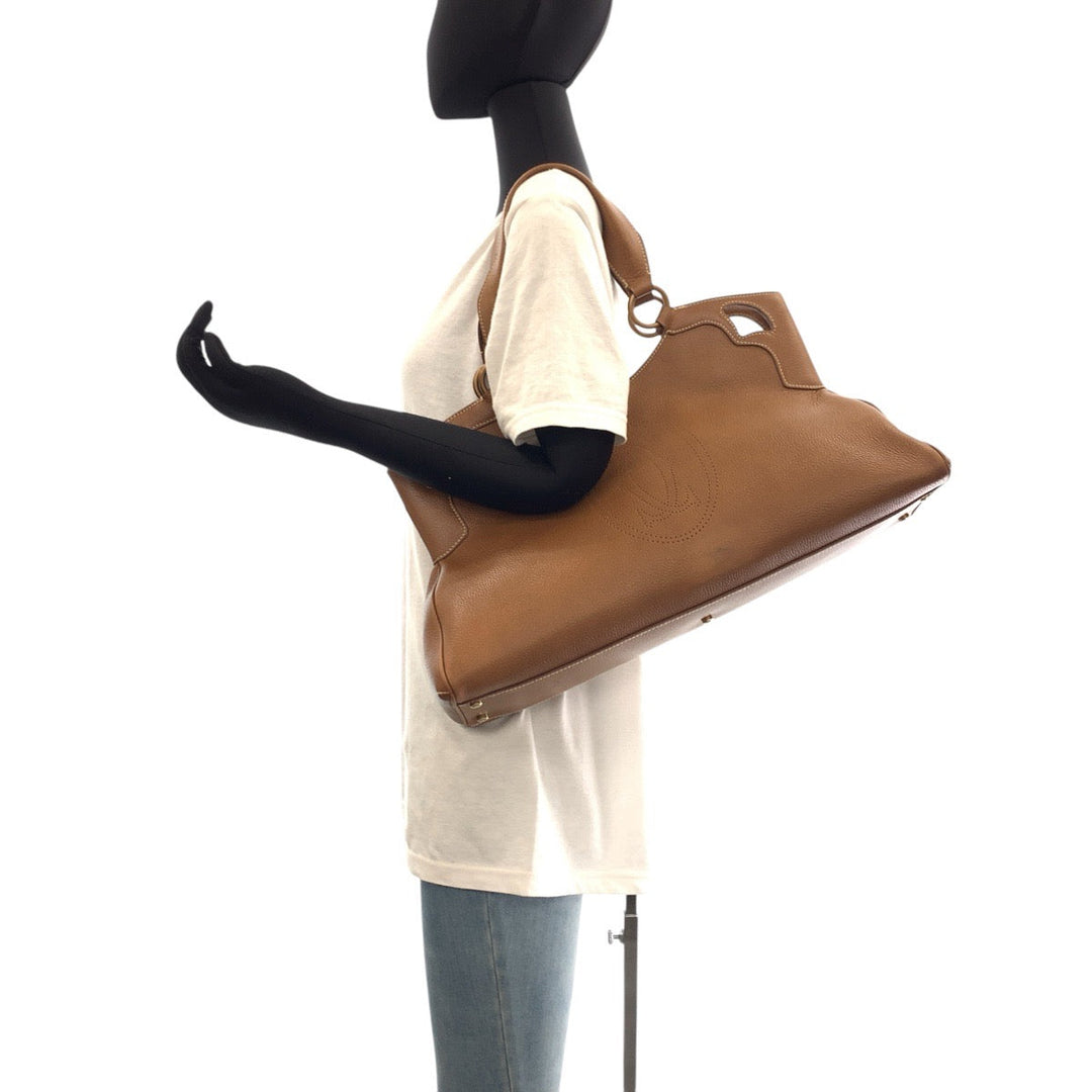 CARTIER Handbag leather Brown Gold Metal Handbag Shoulder Bag Marcello Women Used Authentic