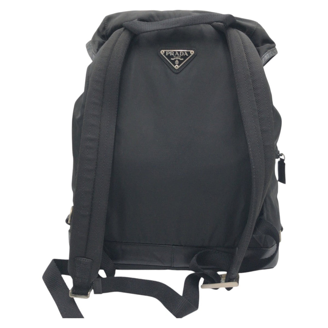 PRADA Backpack Nylon Black black Backpack Backpack Test Triangular logo Women Used Authentic
