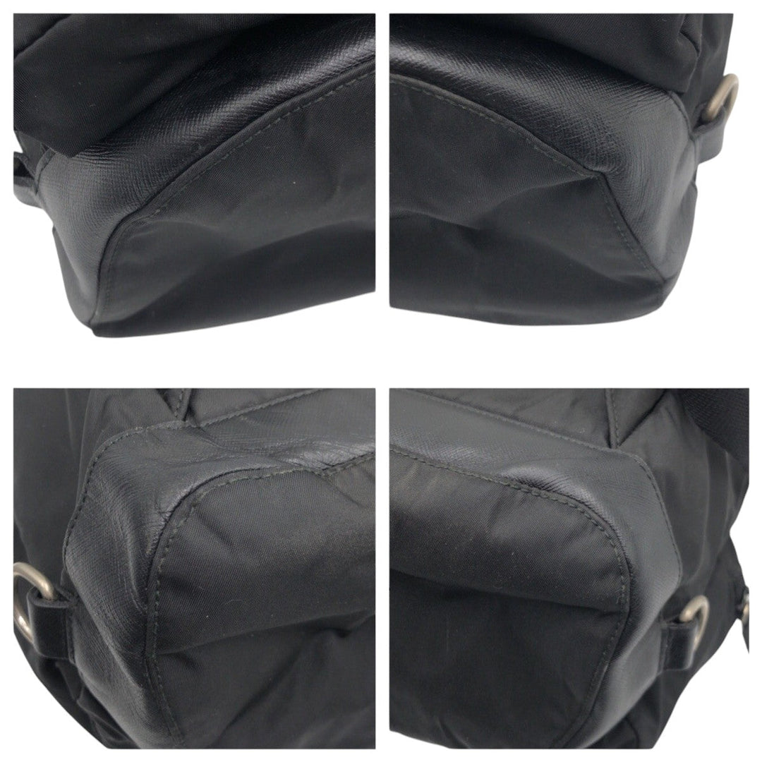 PRADA Backpack Nylon Black black Backpack Backpack Test Triangular logo Women Used Authentic