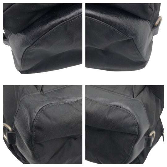 PRADA Backpack Nylon Black black Backpack Backpack Test Triangular logo Women Used Authentic